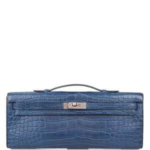 Hermès Kelly Cut Bleu Tempete Matte Alligator Palladium Hardware