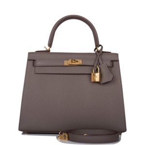 Hermès Kelly 25 Etain Epsom Sellier Gold Hardware