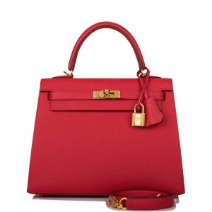 Hermès Kelly 25 Rouge Casaque Epsom Sellier Gold Hardware