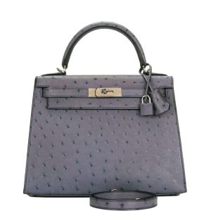 Hermès Kelly 28 Gris Agate Ostrich Sellier Palladium Hardware