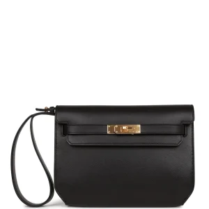 Hermès Kelly Depeches Pouch 25 Black Evergrain Gold Hardware
