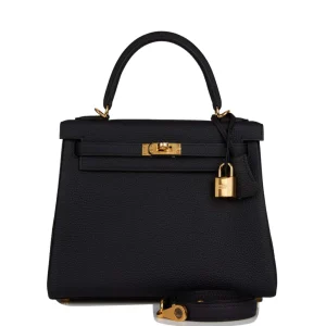 Hermès Kelly Retourne 25 Black Togo Gold Hardware