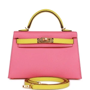 Hermès Kelly Sellier 20 HSS Rose Azalee and Lime Epsom Gold Hardware