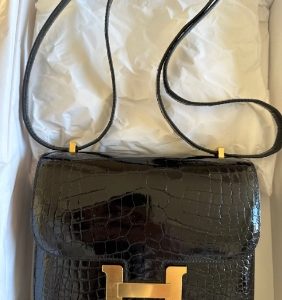 Hermès Constance Mirror 18 Black 89 Niloticus Crocodile Shiny 2023 B