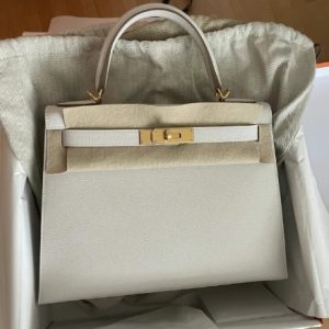 Hermès Kelly Sellier 28 Gris Pale M4 Epsom B