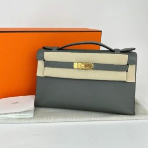 Hermès Kelly Pochette Gris Meyer 0L Swift U