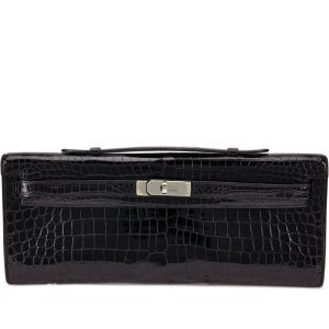 Hermès Kelly Cut Black 89 Porosus Crocodile Shiny X