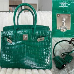 Hermès Birkin  30 Vert Emerald 6Q Niloticus Crocodile Shiny 2017 A