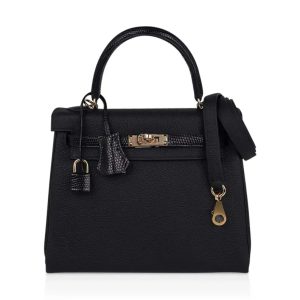 Hermès Kelly Touch 25 Black 89 Lizard, Togo 2023 B