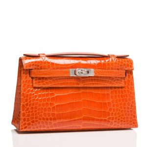 Hermès Kelly Pochette Orange H 93 Alligator Shiny U