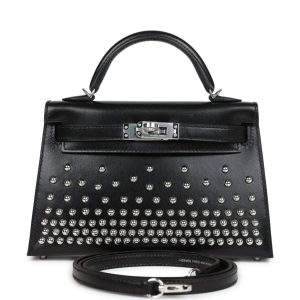 Hermès Kelly Clouté 20 Black 89 Box 2023 B