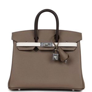 Hermès Birkin Tricolor 25 Ebene  46, Etoupe  18, Gris Pale M4 Epsom 2024 W
