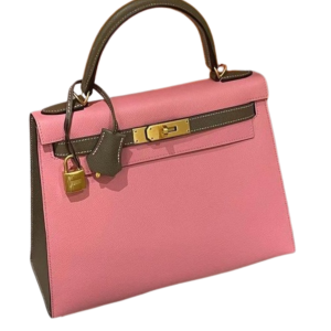 Hermès Kelly Sellier & Bicolor 28 Etoupe  18, Rose Confetti 1Q Epsom 2017 A