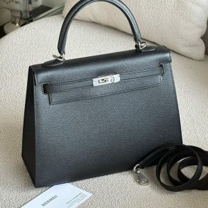 Hermès Kelly Sellier 25 Black 89 Epsom 2018 C