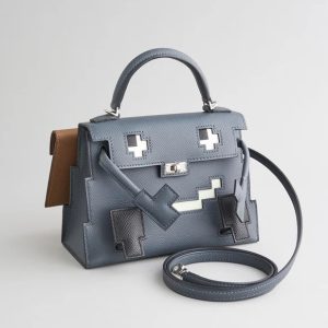 Hermès Kelly Doll Pixel Alezan 3G, Black 89, Gris Misty H0, Vert Fizz 0S Epsom 2024 W
