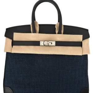 Hermès Birkin Quadrille 25 Black 89, Blue Egee Toile, Swift 2024 W