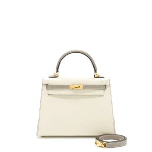 Hermès Kelly Bicolor & Sellier 25 Craie  10, Gris Asphalt M8 Epsom 2024 W