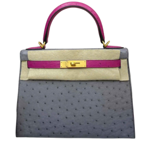 Hermès Kelly Sellier & Bicolor 28 Gris Asphalt M8, Rose Poupre L3 Ostrich 2019 D