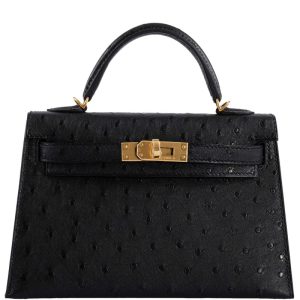 Hermès Kelly Sellier 20 Black 89 Ostrich 2024 W