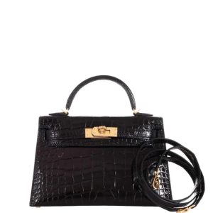 Hermès Kelly Sellier 20 Black 89 Alligator Shiny 2023 B