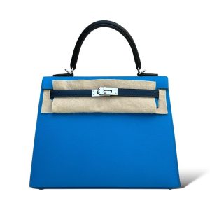 Hermès Kelly Sellier & Tricolor 25 Black 89, Blue de Prusse  7P, Blue Zanzibar  B3 Epsom 2024 W