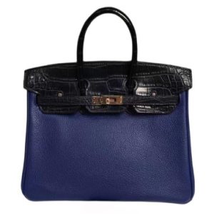 Hermès Birkin Bicolor & Touch 25 Black 89, Blue Saphir T7 Novillo, Alligator Matt 2019 D