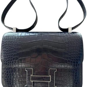 Hermès Constance Marquette 24 Black 89 Alligator Matt 2023 U