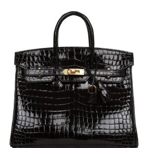 Hermès Birkin  25 Black 89 Porosus Crocodile Shiny 2022 U