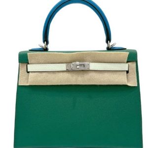 Hermès Kelly Tricolor 25 Blue Frida 0F, Vert Fizz 0S, Vert Vertigo U4 Epsom 2024 W