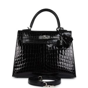 Hermès Kelly Sellier 25 Black 89 Niloticus Crocodile Shiny 2024 W