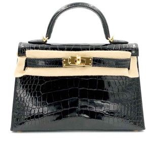 Hermès Kelly Verso & Sellier 20 Gris Fonce 84, Gris Pale M4 Alligator Shiny 2024 W