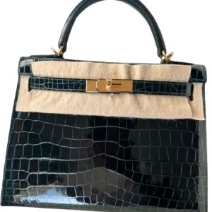 Hermès Kelly Sellier 28 Vert Rousseau V0 Niloticus Crocodile Shiny 2023 B