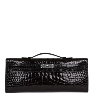 Hermès Kelly Cut Black 89 Porosus Crocodile Shiny 2015 T