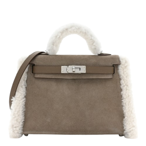 Hermès Kelly Teddy 20 Ecru, Etoupe  18, Gris Calliou Grizzly, Swift, Shearling 2024 W