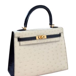 Hermès Kelly HSS & Bicolor & Sellier 25 Black 89, Nata I2 Ostrich 2022 U