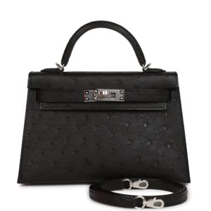 Hermès Kelly Sellier 20 Black 89 Ostrich 2021 Z