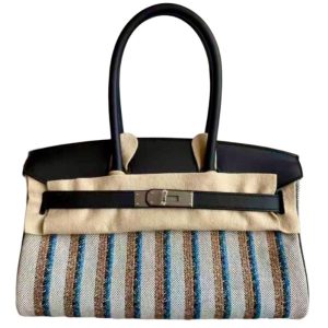 Hermès Birkin Shoulder Black 89, Blue Zanzibar  B3 Toile, Swift 2025 K