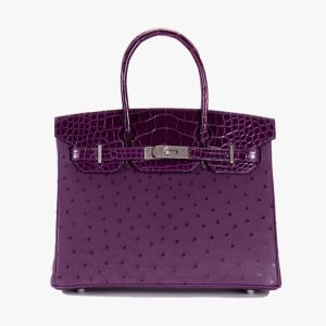Hermès Birkin Touch 30 Cassis N5, Violine 5C Ostrich, Alligator Shiny 2021 Z