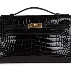 Hermès Kelly Pochette Black 89 Porosus Crocodile Shiny N/A N/A