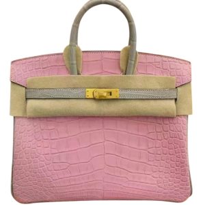 Hermès Birkin Bicolor 25 Gris Pearl 80, Rose Sakura 3Q Niloticus Crocodile Matt 2021 Z