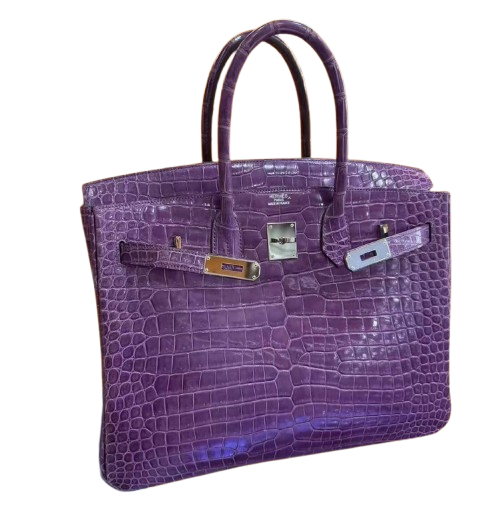 Hermès Birkin  35 Amethyst 9G Porosus Crocodile Shiny 1972 P
